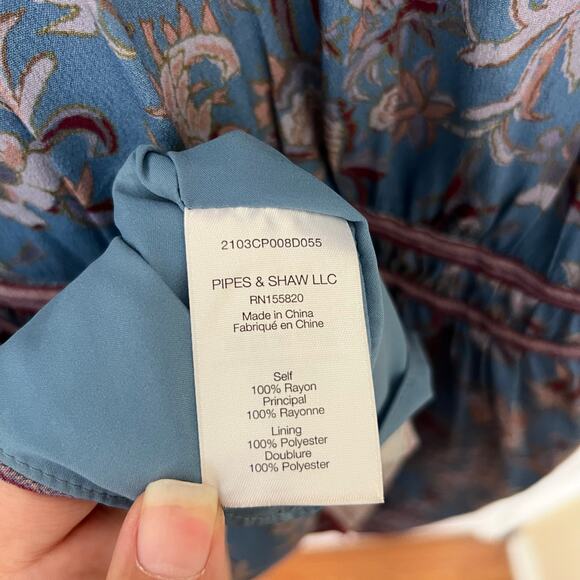 Veronica Beard Blue Floral Boho Peasant Tunic Dress Rayon Tie Waist Romantic - Picture 10 of 14